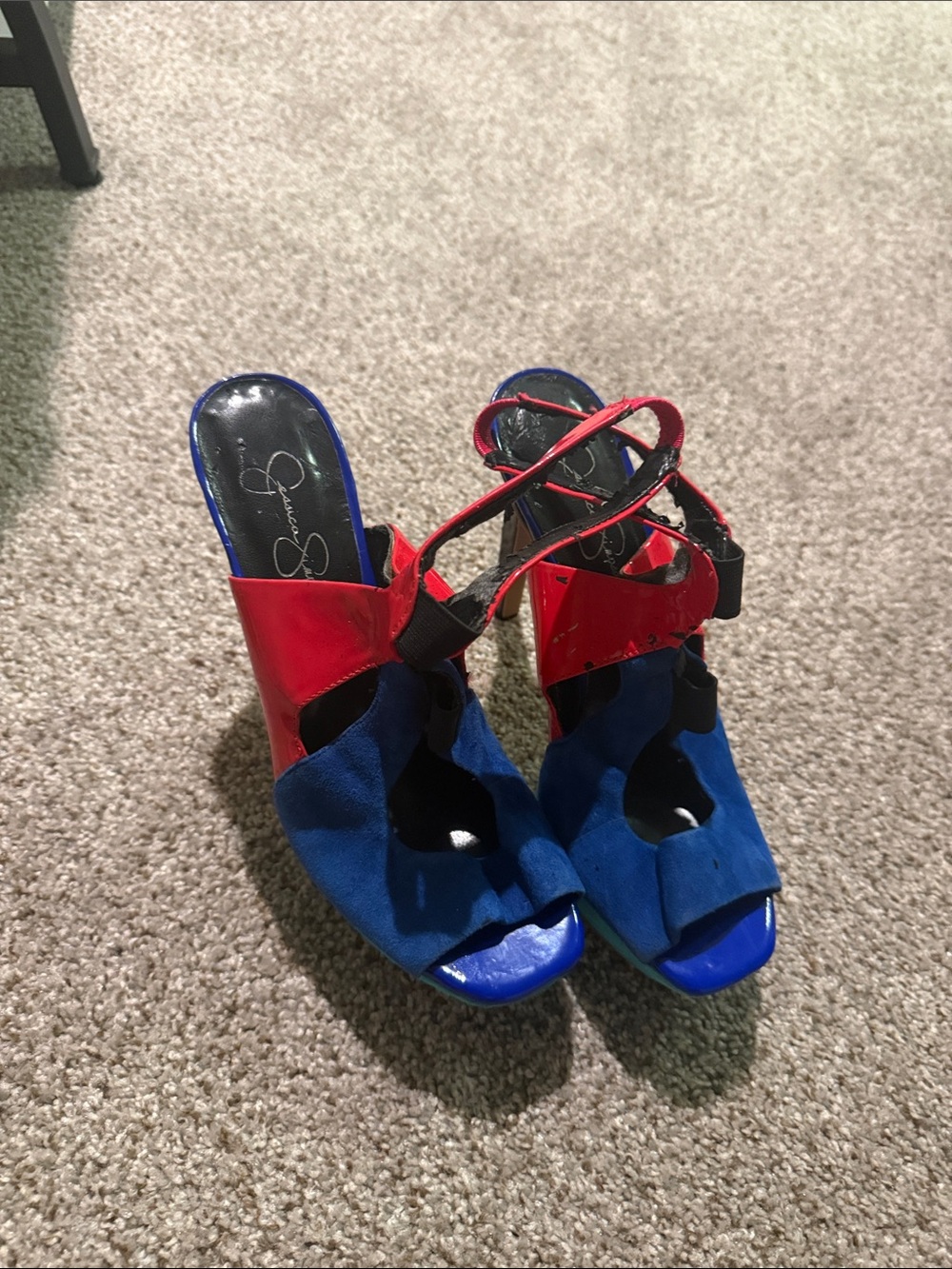 Jessica Simpson Bold Blue and Red Colorblock Suede Heels